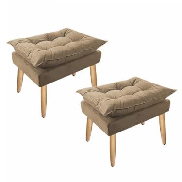 Imagem de kit 2 Puff Decorativo Opala Pés Palito Platinum Decor Capuccino