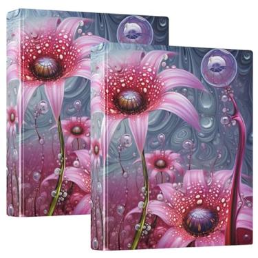 Imagem de Fichários de caderno com 3 anéis de arte de fantasia de flor rosa, fichários de caderno de 2,5 cm com prancheta, pacote com 1/2 material escolar, capa dura