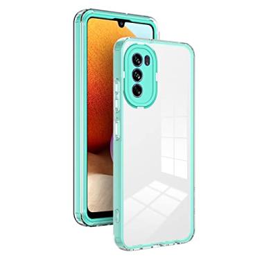 Imagem de XINYEXIN Capa transparente para Motorola Moto G62, capa de telefone antichoque com borda colorida, TPU + PC Bumper Crystal Clear Case - Verde claro