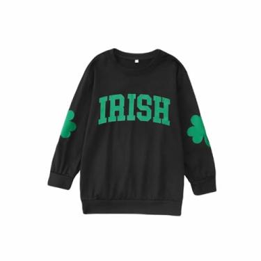 Imagem de Ritatte Moletom infantil com gola redonda e trevo irlandês para meninos e meninas de 6 a 12 anos, Preto-123, 8-9 Anos