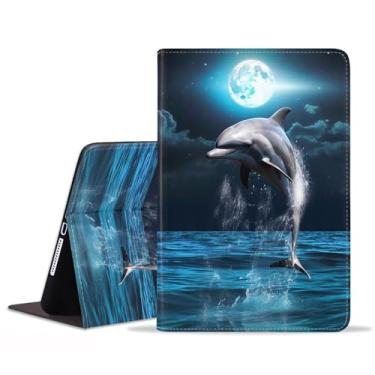 Imagem de ZXHSBROK Capa para Samsung Galaxy Tab S8 2022 e S7 2020 de 11 polegadas (SM-X700/X706/T870/T875/T878) - Capa fólio dobrável de couro PU fina com hibernar/despertar automático, golfinho sob a lua