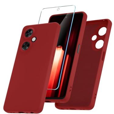 Imagem de YENAPOON Capa para OnePlus Nord N30 5G e 2 pacotes de películas de vidro temperado, capa protetora fina de silicone líquido à prova de choque - Vermelho