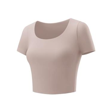 Imagem de LOMON Camiseta feminina manga curta gola redonda sexy Y2k tops bonitos slim fit 2024 roupas de moda de verão, 3 - cinza claro, rosa, GG