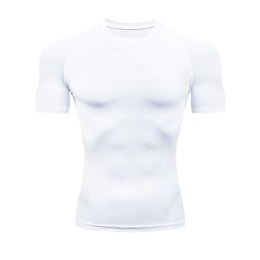 Imagem de HYCOPROT Camisetas de compressão masculinas de manga curta para treino atlético Cool Dry Sports Baselayer Camiseta de corrida, Branco, M