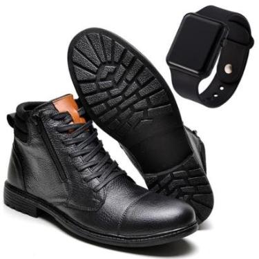 Imagem de Bota Coturno Masculino Casual Em Couro + Relogio-Masculino