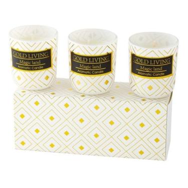 Imagem de Kit Trio de Velas Aromatizadas Decorativas Copo Vidro Branco Perfumada - Frutas Vermelhas e Baunilha