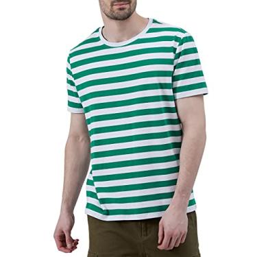 Imagem de FastRockee Camisetas masculinas listradas de manga curta, Verde e branco, 3G