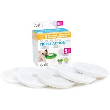Imagem de Catit Filtros de fonte de água originais de substituição de ação tripla, pacote com 5 – Filtros de substituição oficiais para fontes de água potável Catit Cat