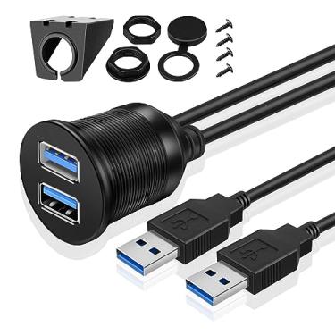 Imagem de TNP Cabo de montagem embutida USB 3.0, painel de painel, montagem no painel, 2 portas, conector de plugue USB duplo, cabo de extensão, cabo de extensão, resistente à água, macho para fêmea, f/carro,