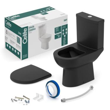 Imagem de Kit de Bacia com Caixa Acoplada com Assento Termofixo e itens de instalação Smart Celite Matte Black