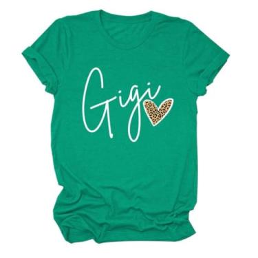 Imagem de MEKOTSK Gigi Grandma Camisetas femininas engraçadas para presente de avó camisetas casuais de manga curta e gola redonda, Turquesa, G