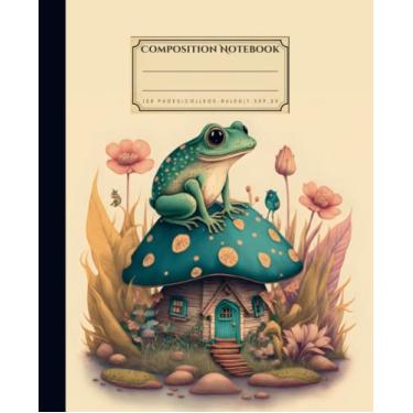 Imagem de Caderno de composição: Caderno pautado universitário com ilustração de chalé fofo de sapo e cogumelo | 19 cm x 23,5 cm | 120 páginas | Profissionais de estética Cottagecore fofos, amantes de arte e