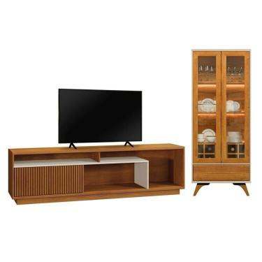 Imagem de Conjunto Rack para Tv até 75 Polegadas Granada e Cristaleira 2 Portas Reflecta Naturale/Off White