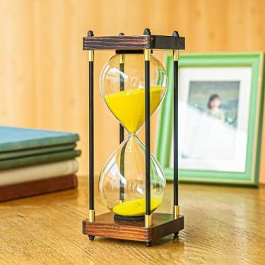 Imagem de Temporizador de areia grande, temporizador de ampulheta de 60 minutos, temporizador vintage de madeira, decoração moderna de cozinha e escritório (ouro)