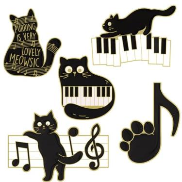 Imagem de Conjunto de broches esmaltados de gato preto com desenho animado fofo animal esmaltado para mulheres homens ronronar é muito adorável liga meowsic broche de esmalte de gato broche de pata de piano