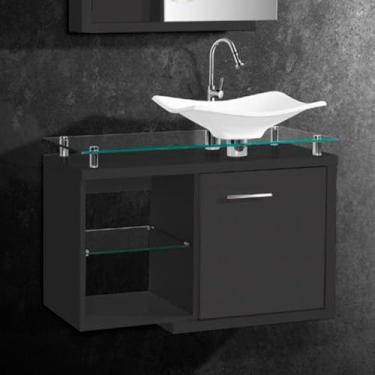 Imagem de Gabinete Toucador Para Banheiro Dama Tampo Em Vidro 77,6cm Grafite