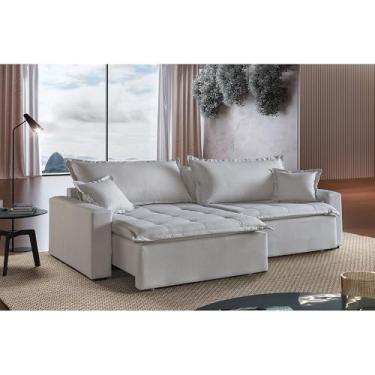 Imagem de Mundial Estofados - Sofá Cama 4 Lugares Retrátil e Reclinável Belize 2.40m Linho Creme Móveis Mix