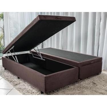 Imagem de Cama Baú King Size Bipartido Suede Marrom Real Comfort Estofados