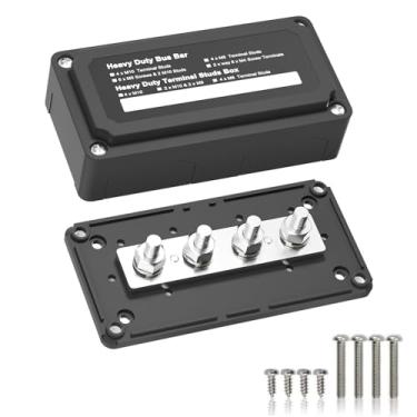 Imagem de Jamgoer Barra de ônibus 300A 12 V à prova d'água com design de módulo pesado bloco de distribuição de energia com 4 pinos de terminal M8 (5/40.6 cm) barra de ônibus de bateria para sistemas solares de