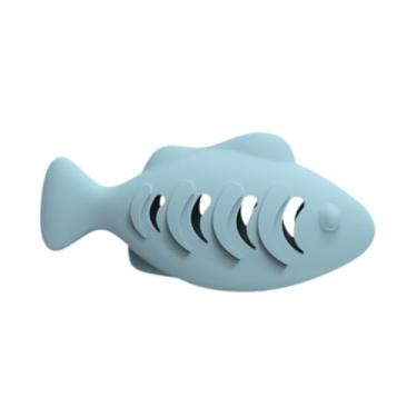 Imagem de WeiLaiKeQi Brinquedos de silicone de grau alimentício, alimentador dispensador de comida para gatos, brinquedos para gatos em forma de peixe, Azul