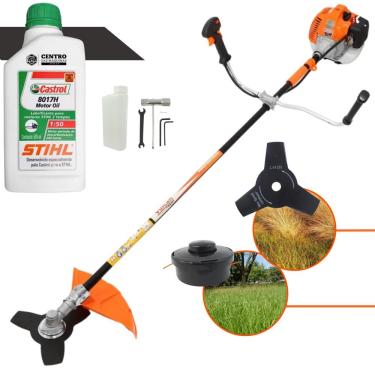 Imagem de Roçadeira Profissional Vulcan Vr520h á Gasolina 2 Tempos 52cc Robusta e Econômica + Óleo 2 Tempos Castrol Stihl 500ml Lubrificante de Motor