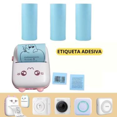 Imagem de 3 rolos etiqueta adesiva AZUL mini impressora gatinho - Xd Mega