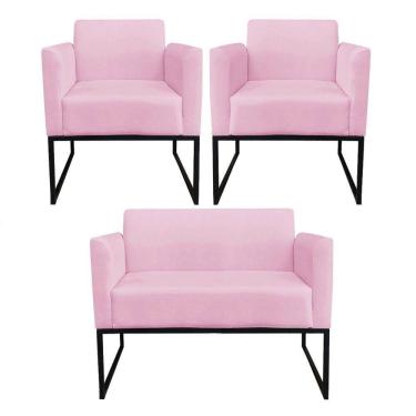 Imagem de Kit 01 Namoradeira 02 Poltronas Marisa Rosa Bebê Preto