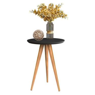 Imagem de Mesa Apoio Pés Palito Retrô Decorativa Classic Redonda Mdf Preto - Com