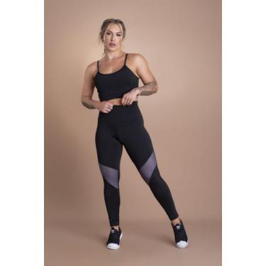 Imagem de Conjunto Fitness Feminino Calça Legging Cintura Alta Detalhe Na Perna 