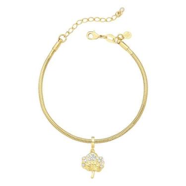 Imagem de Pulseira Rabo de Rato com Charm Algodão Grande Revestido em Ouro - VL 