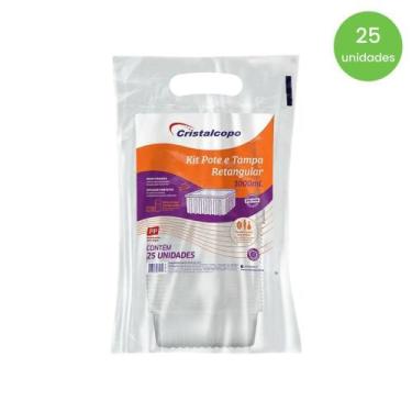 Imagem de Pote 1.000ml Retangular Transparente com tampa Cristalcopo com 25 unid