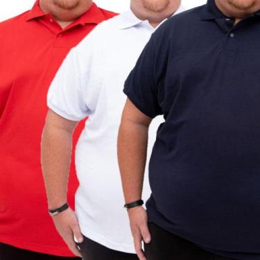 Imagem de Kit 3 Camiseta Gola Polo Plus Size Masculina Lisa Manga Curta Piquet M