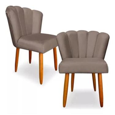 Imagem de Kit 2 Cadeiras Poltrona Sala Jantar Penteadeira Pétala Suede Cappuccin