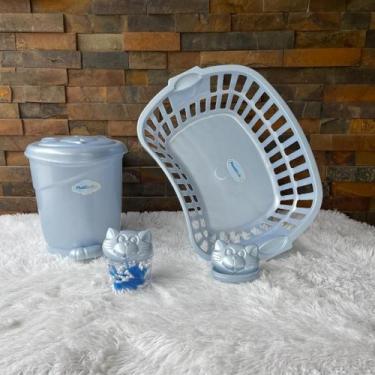 Imagem de Cesto de Roupa Telado 25 Litros quarto com saboneteira e lixeira bascu