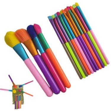 Imagem de Pincel Maquiagem Kit 15 peças Neon Portatil Colorido MakeUp Profission