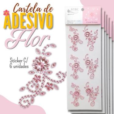 Imagem de Cartela De Adesivo Flor Rosa Claro - Sticker C/6 Unidades - Mmixer09 -