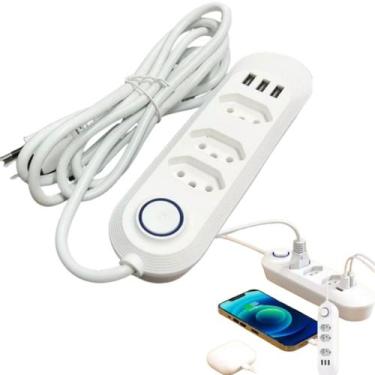 Imagem de Extensão De 3 Tomadas Com 3 Usb Bivolt Com Botão Led 2m - AL