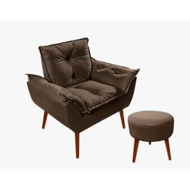 Imagem de Kit C/01 Poltrona Opala + 01 Puff Redondo Danny Suede Marrom - Kibarat