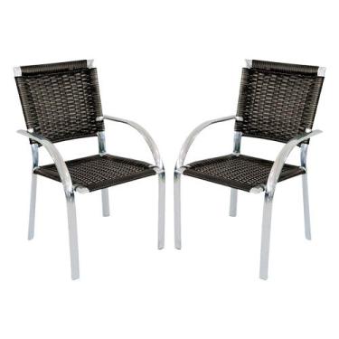 Imagem de Kit 2 Cadeiras Alumínio Trama Colmeia Resistente Pedra Ferro - UMA BOX