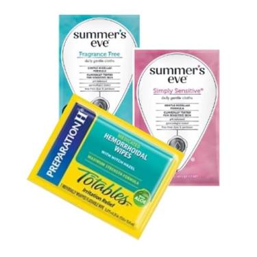 Imagem de Limpeza íntima feminina, lenços femininos + código QR Combo King (Totables & Summer's (pacote com 9 lenços individuais (3 cada))