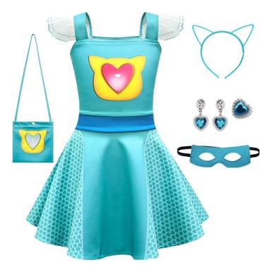 Imagem de SHELOVESIT Vestido para meninas fofas com mangas voadoras de malha, personagem de filme, roupas de fantasia de gato, Azul gatinho, 5-6 Anos