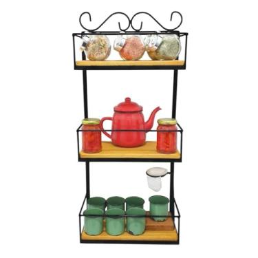 Imagem de Prateleira de Parede Rústica 3 Andares - Organize e Decore seu Espaço com Estilo! Feita em ferro com pintura eletrostática e madeira maciça Ultra Durável Anti Ferrugem Estilosa