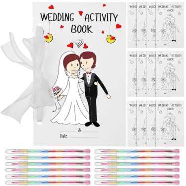 Imagem de Harloon Pacote com 12 conjuntos de atividades de casamento para crianças, inclui livros infantis de colorir e giz de cera, fitas de organza transparentes, lembrancinhas de casamento, jogos para