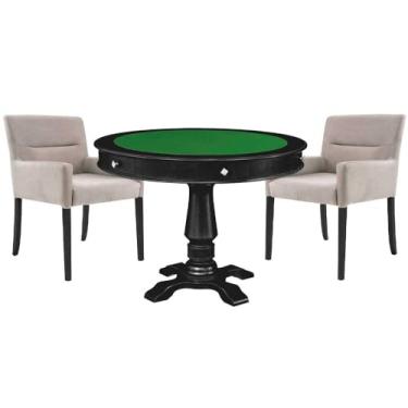 Imagem de Mesa de Jogos Carteado Victoria Redonda Tampo Reversível Preto com Kit 2 Cadeiras Vicenza Suede Nude - Gran Belo