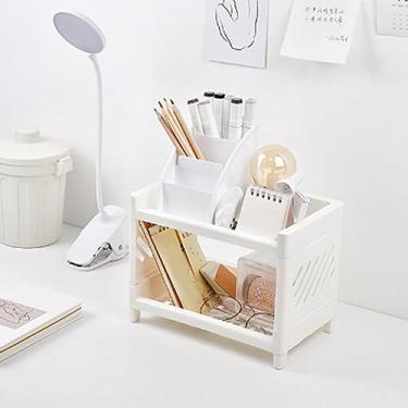 Imagem de Prateleira de Armazenamento de Mesa de Camada Dupla, Organizador de Prateleira de Mesa Organizador de Plástico para Quarto Estilo Minimalista Moderno