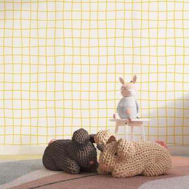 Imagem de Papel de Parede Adesivo Infantil Xadrez Quadriculado Amarelo 2,7m - Le