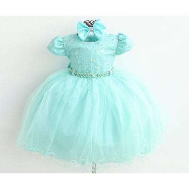 Imagem de Vestido Festa Aniversário  Verde Laço Renda Luxo E Tiara - Pingo De Ge