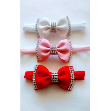 Imagem de Kit Laços de Cabelo Infantil Bebe Maternidade Enxoval Strass com 3 uni