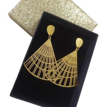 Imagem de Brinco Grande Arabesco Leque Folheado Ouro 18k Com Garantia - De Castr