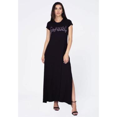 Imagem de Vestido Longo Malha Gola Canoa Manga Curta Gratidão Preto - Amazonia V